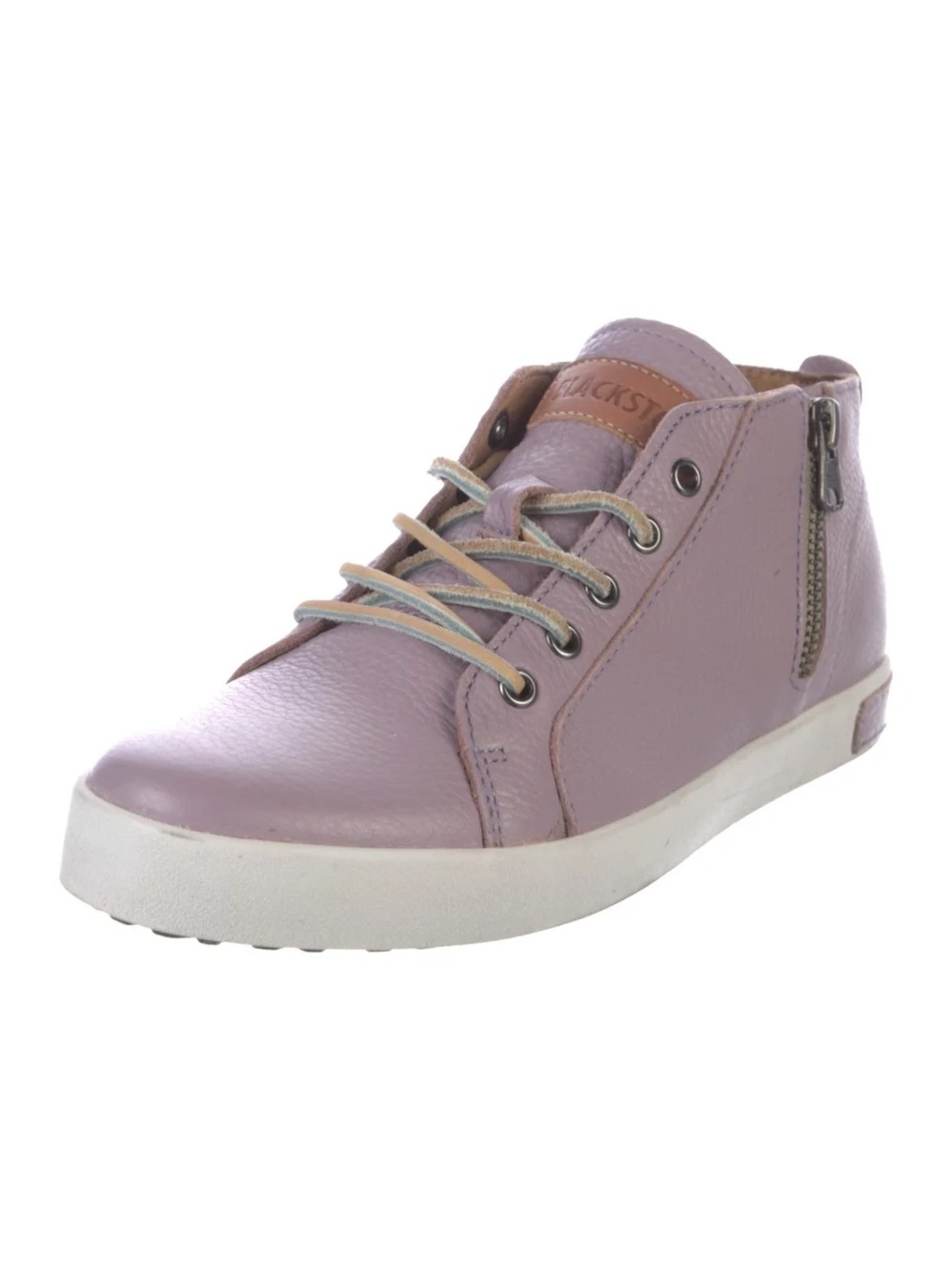 Blackstone Lavender Leather High-Top Sneaker with Side Zipper